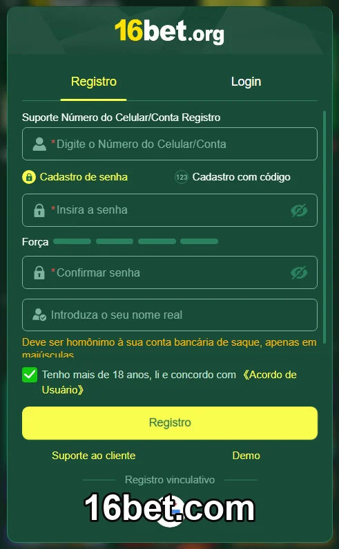 Interface do app mobile 16bet.com com recursos VIP